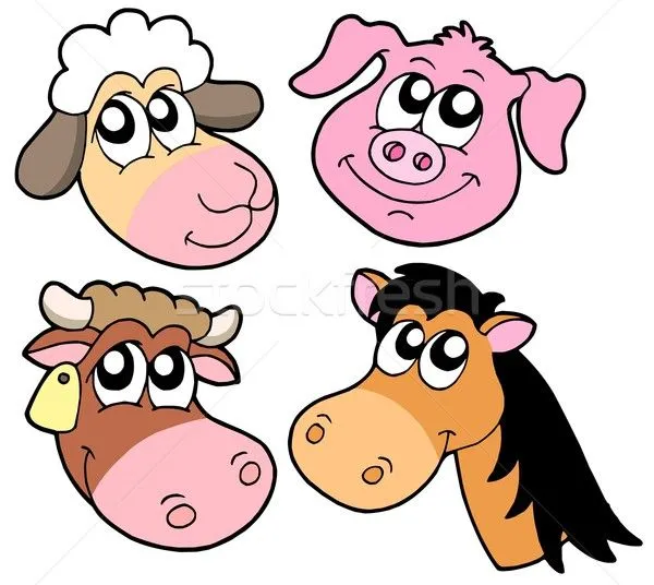 Granja · animales · vector · cara · cerdo · ovejas - ilustración ...