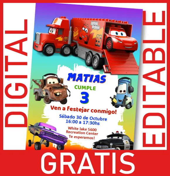 GRATIS] Invitación Cars | Editable | Digital