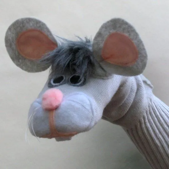 Gray Mouse Sock Puppet Handmade toy por SockHollow en Etsy