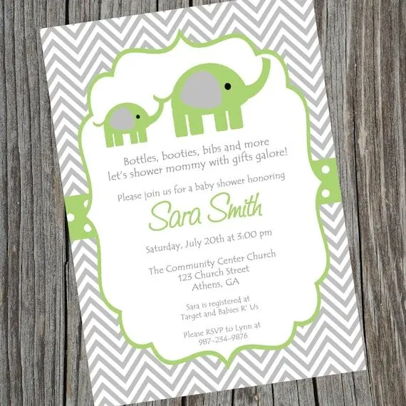 Green Elephant Baby Shower Invitation. Printable por cohenlane