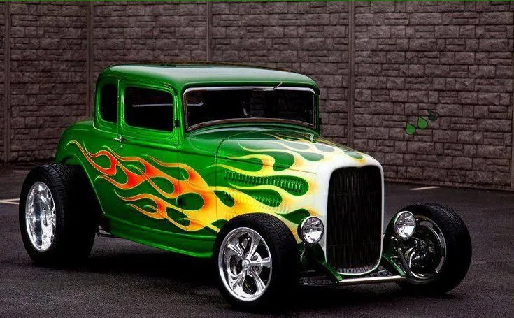 Green hot rod with flames | Street Rods | Pinterest | Hot Rods ...