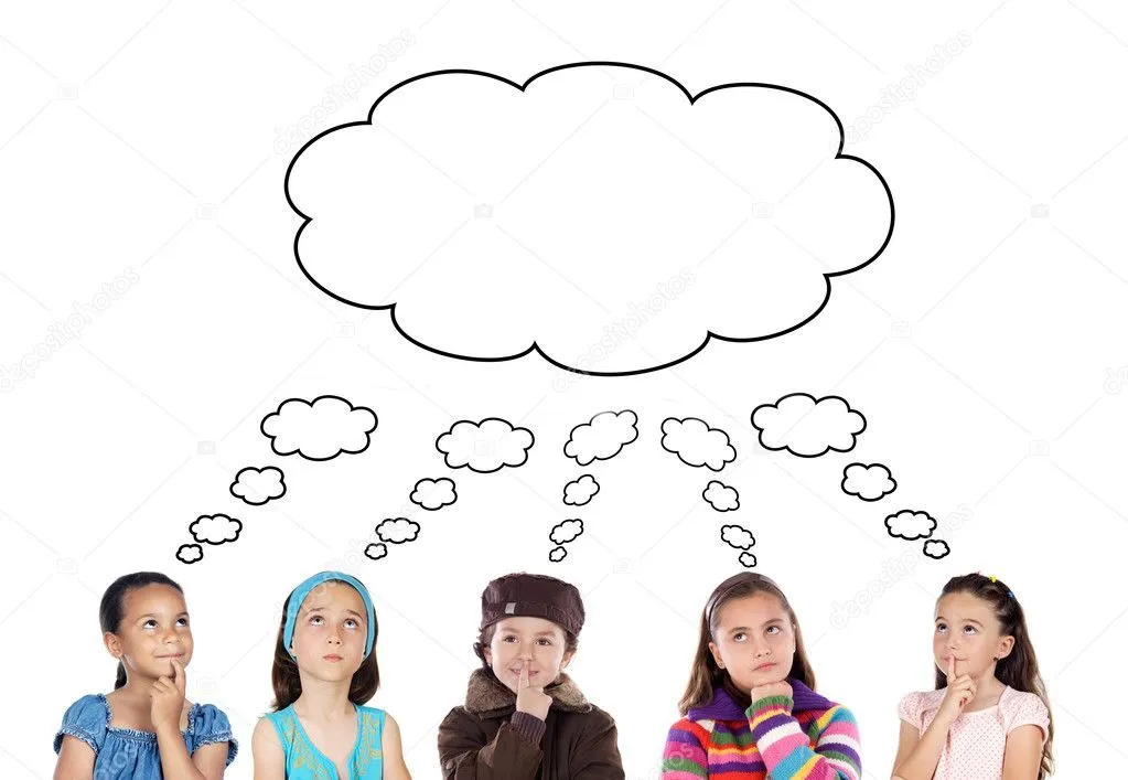 Grupo de cinco niños pensando — Foto stock © Gelpi #