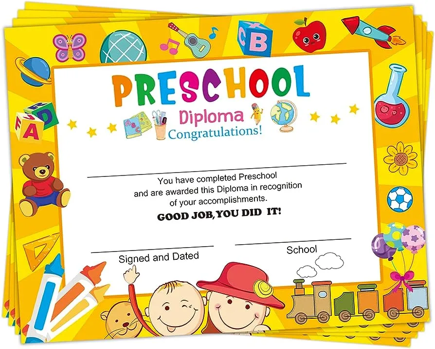 GSGSCPack of 35 Preschool Diploma Certificate for Kids, Students  Kindergarten Graduation Certificates, Print or Write 8.5” X 11” :  Amazon.com.mx: Oficina y papelería