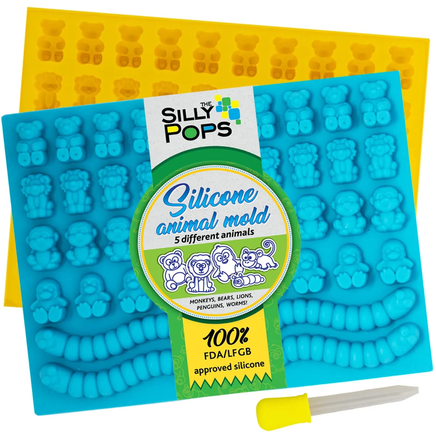 Gummy Bear molde silicona última intervensión de BPA (amarillo, azul) – Set  de 2 para caramelos 86 –