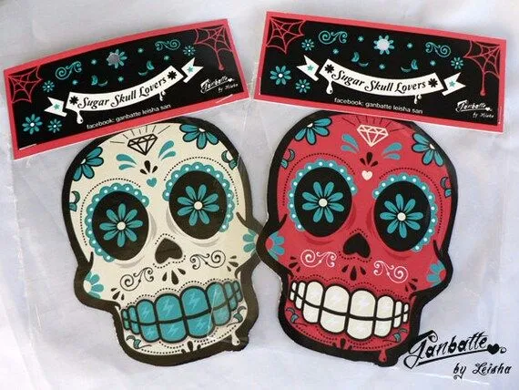 Halloween sale 2 Stickers Sugar Skull Calacas by Ganbatte