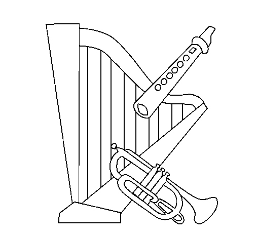Harp, flute and trumpet coloring page - Coloringcrew.com