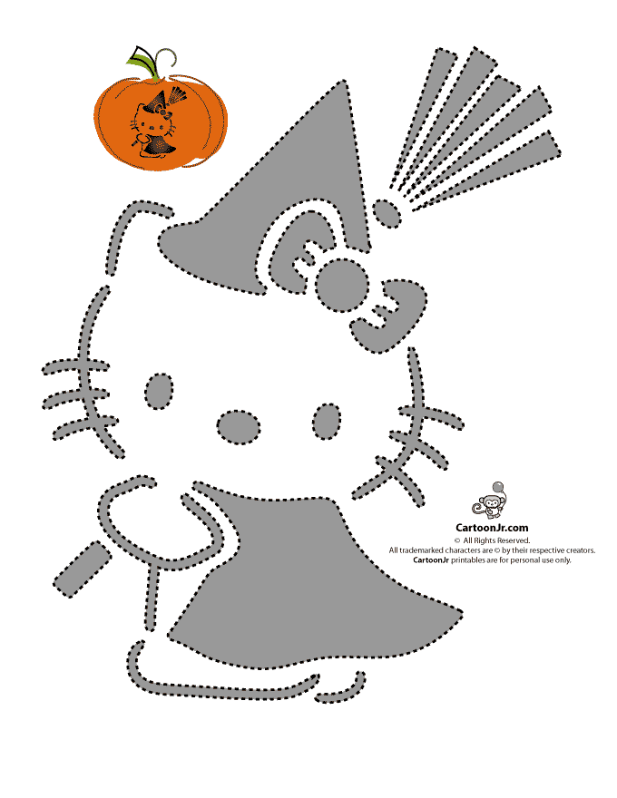 Hello Kitty! - Hello Kitty Witch Pumpkin Stencil
