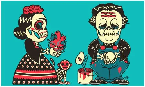 Hermosa ilustración de Frida y Diego calacas... | Museo Dolores Olmedo