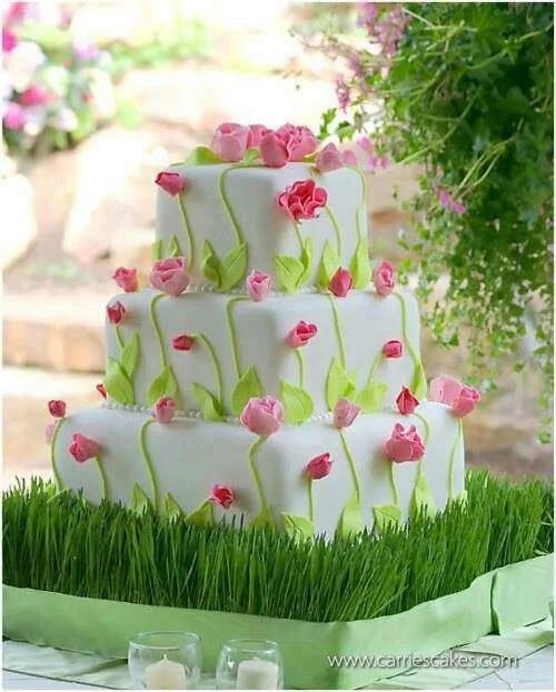 Hermosa torta con flores y pasto | Cositas dulces | Pinterest