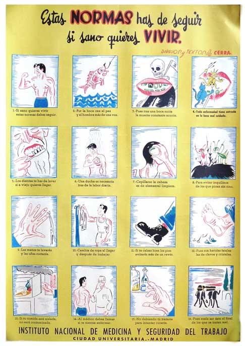 Viñetas de un cartel sobre consejos de Higiene. Años cincuenta ...