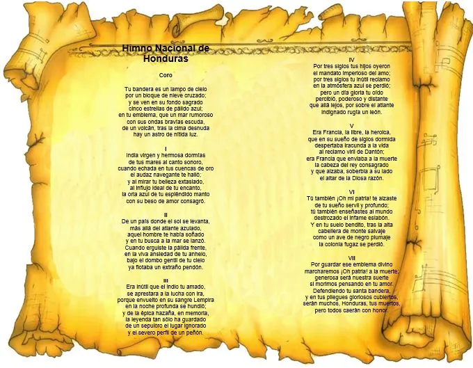 Himno nacional de honduras en pergamino﻿