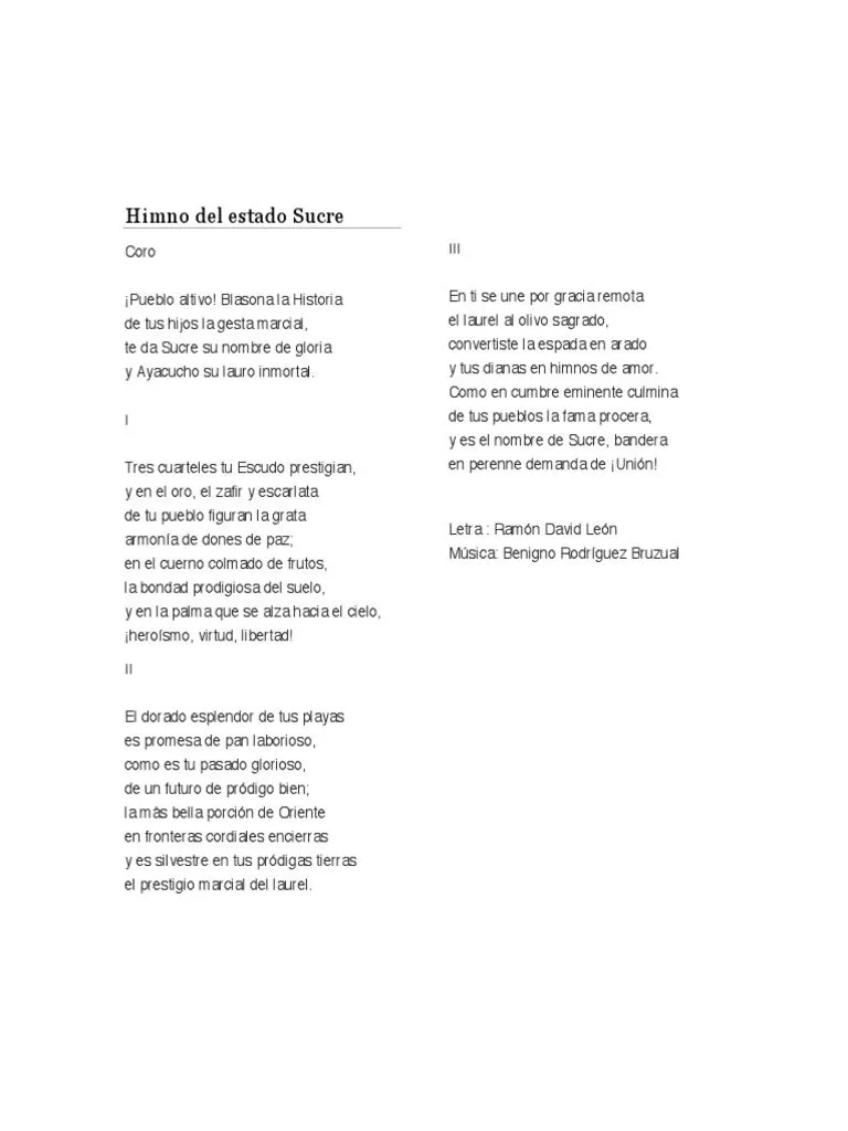 Himno de Sucre - Letra | PDF