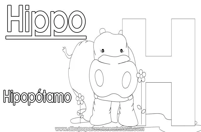 Hipopótamo Alfabeto Ingles Español para colorear - Hippo ~ Dibujos ...