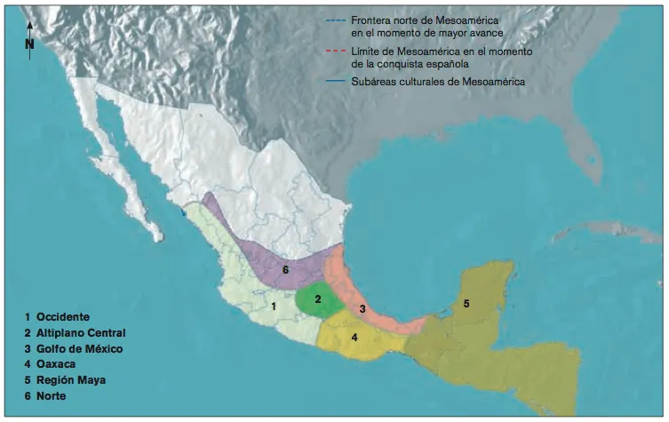 Historia. Cuarto Grado.: Mapa de las áreas de Mesoamérica