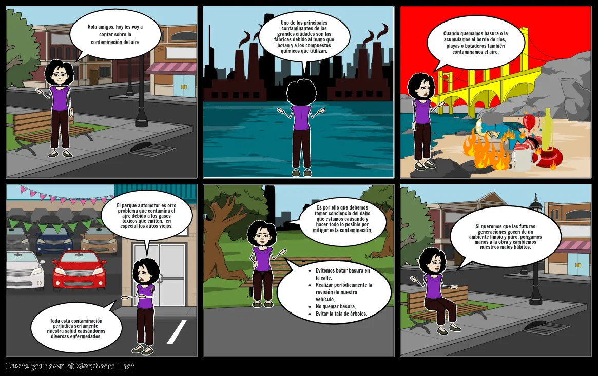 Historieta sobre contaminación del aire Storyboard