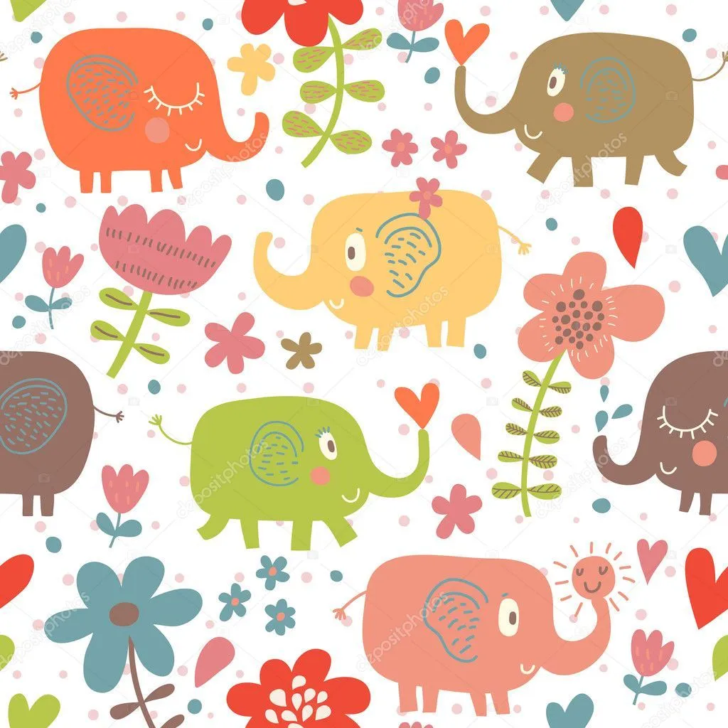 la historieta divertidos infantiles elefantes en flores. lindo ...