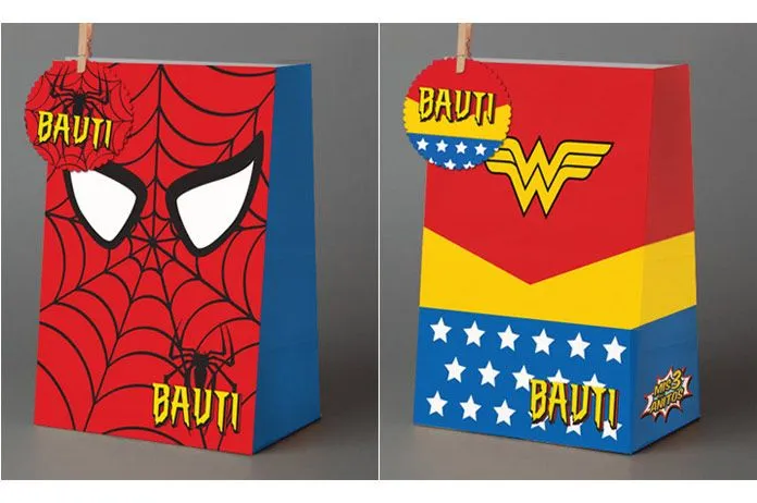 Hombre araña y Mujer Maravilla // Bolsitas de papel personalizadas