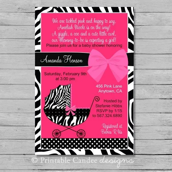 Hot Pink Zebra Baby Shower Invitation Zebra por printablecandee