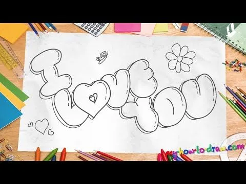 How to draw 'I Love You" in 3D Bubble Letters - Easy step-by-step ...