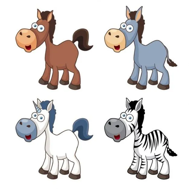 Iconos caballos lindos de la historieta de los animales ...