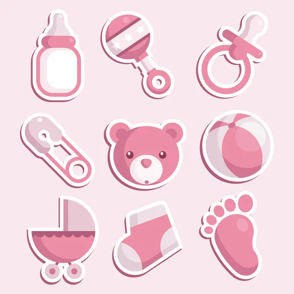 iconos de la ducha de bebé rosa — Vector stock © Mictoon #7782427