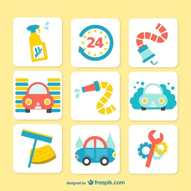 Iconos de lavado de coches a color | Descargar Vectores gratis