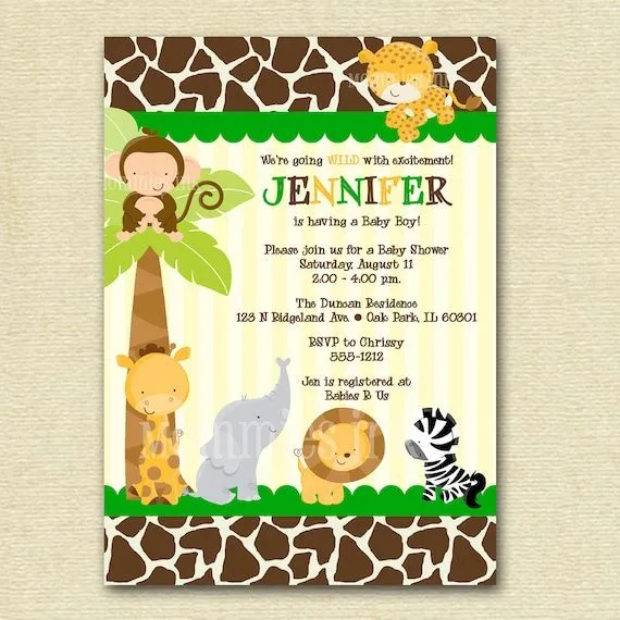 Tarjetas de invitación safari bebé - Imagui