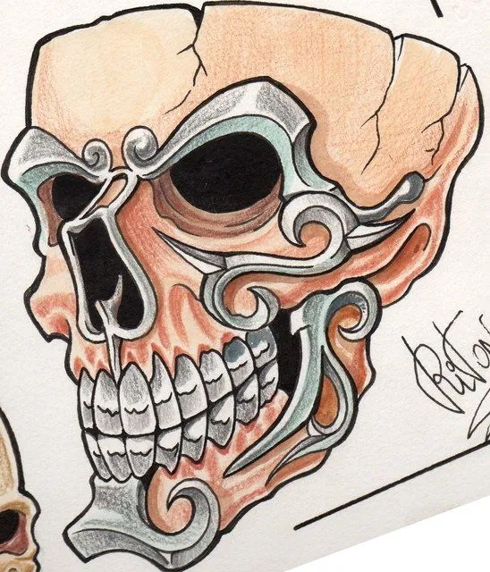 Ideas para tu tattoo: Calavera con detalles de metal