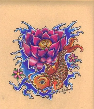 Ideas para tu tattoo: Flor de loto y carpa