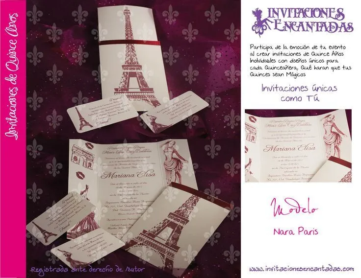 Invitacion de XV años de triptico con sobre de Torre Eiffel ...