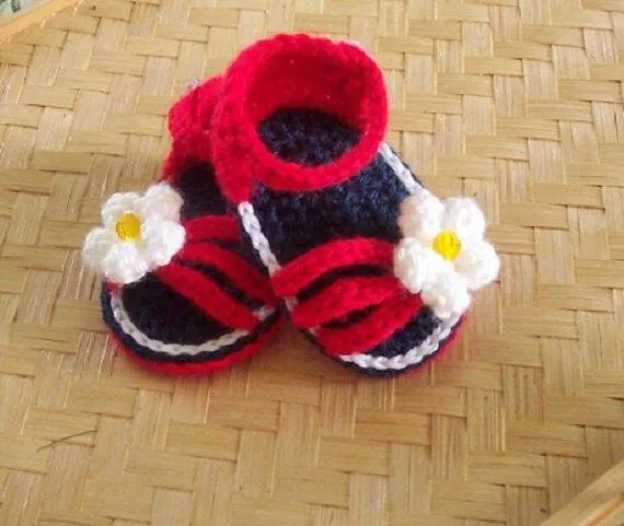 Shoes Baby Crochet Red White Blue by bjsknits on Etsy