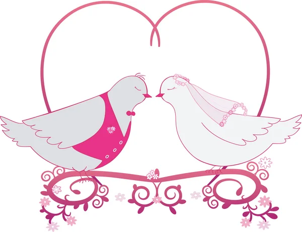 Ilustración boda palomas y corazón. icono o tarjeta de palomas ...