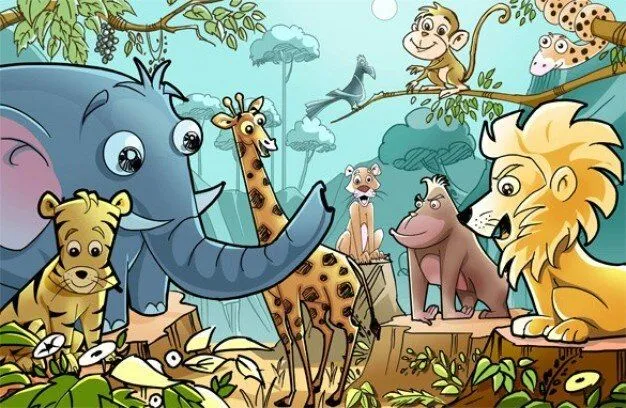 ilustración de dibujos animados animales africanos psd | Descargar ...