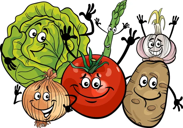 Ilustración de dibujos animados de grupo de verduras — Vector ...