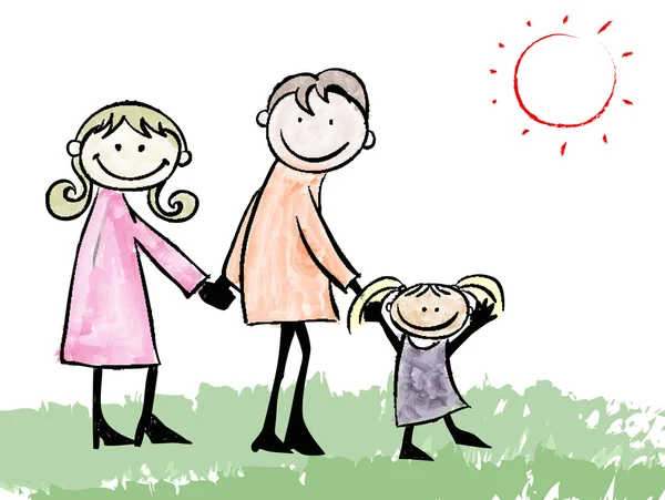 Ilustración de dibujos animados de padre, madre e hija — Vector ...