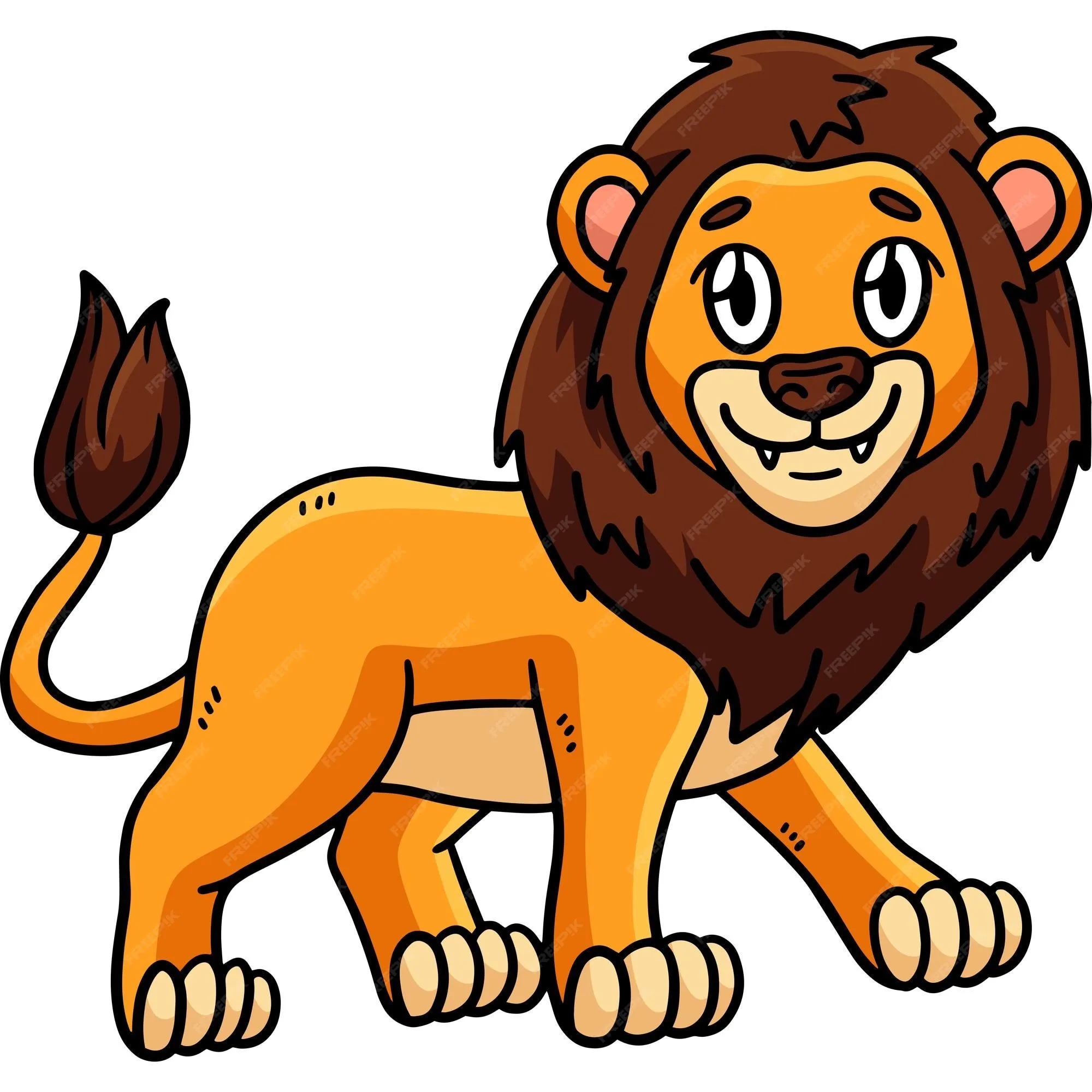 Ilustración de imágenes prediseñadas de color de dibujos animados de león |  Vector Premium