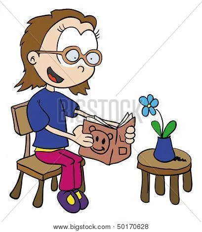 Ilustración de una niña leyendo un libro de dibujos animados Fotos ...