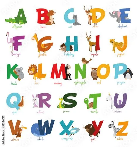 Ilustración de vector Alfabeto ilustrado con animales para niños ...