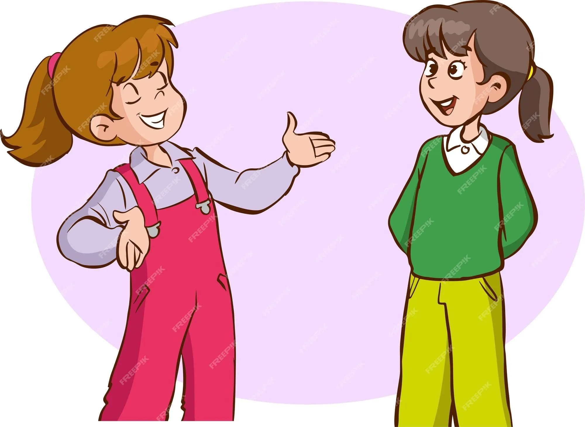 Ilustración de vector de personaje de dibujos animados de dos niños  hablando | Vector Premium
