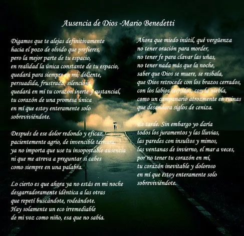 Imagen Ausencia de Dios - Poema de Mario Benedetti - grupos ...