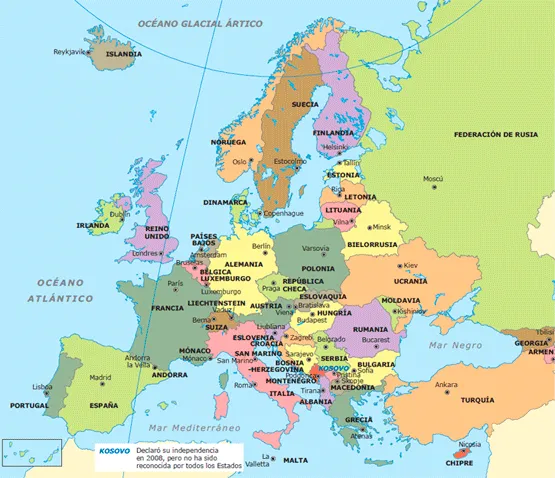 Continente europeo con nombres y capitales - Imagui