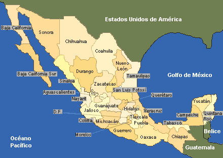 Imagen de mapa de la republica mexicana con nombres a color - Imagui