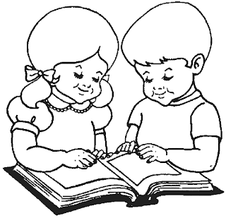 Niño y niña leyendo para colorear - Imagui