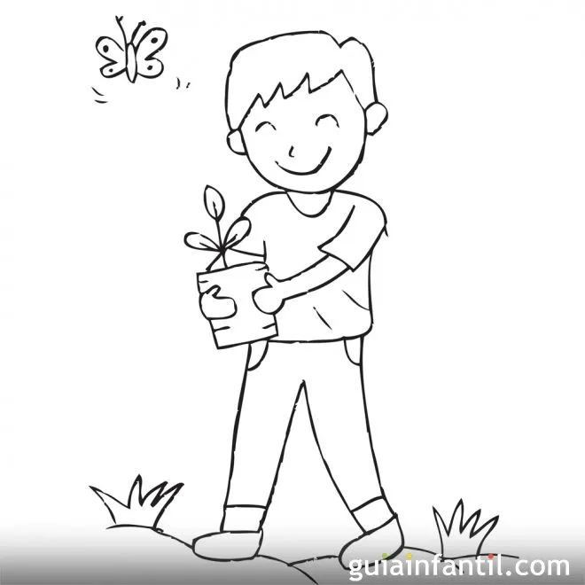 Imagen para pintar de un niño cuidando el medio ambiente - Dibujos ...