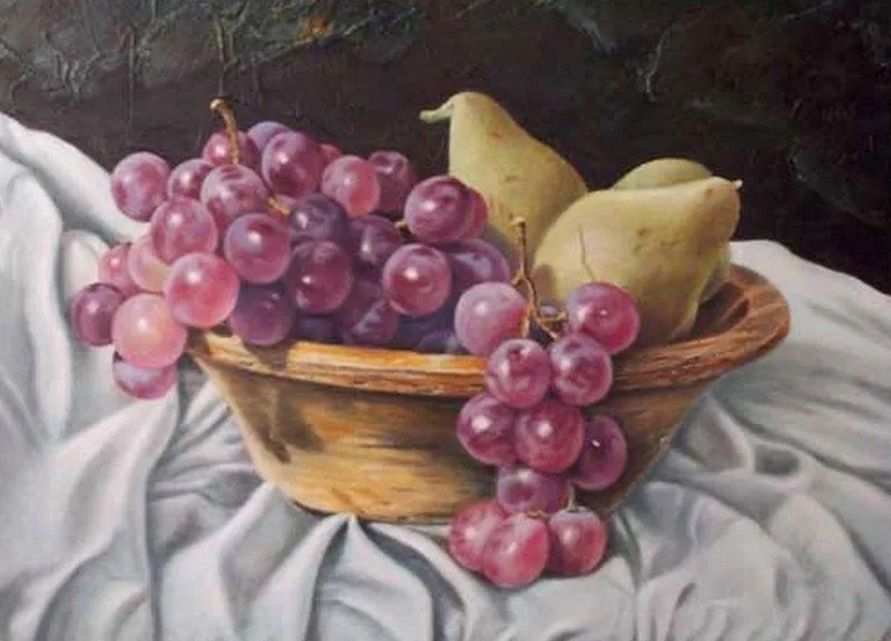 Imágenes Arte Pinturas: Bodegón con uvas pintura en óleo