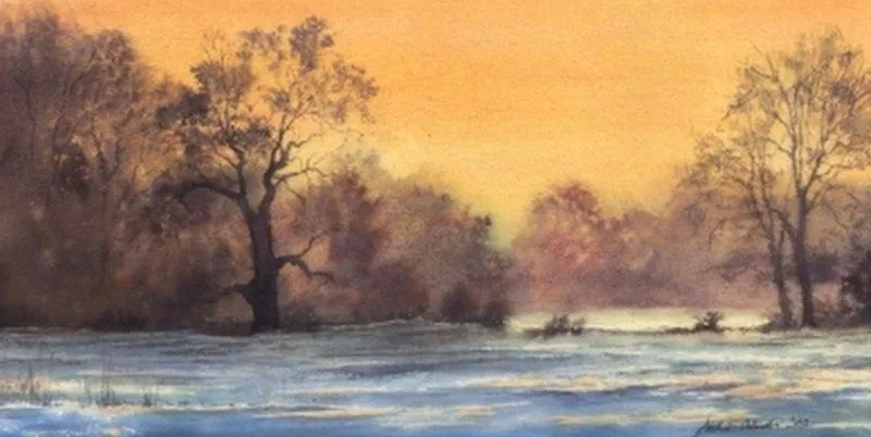 Imágenes Arte Pinturas: Paisaje con árbol pintado con acuarela