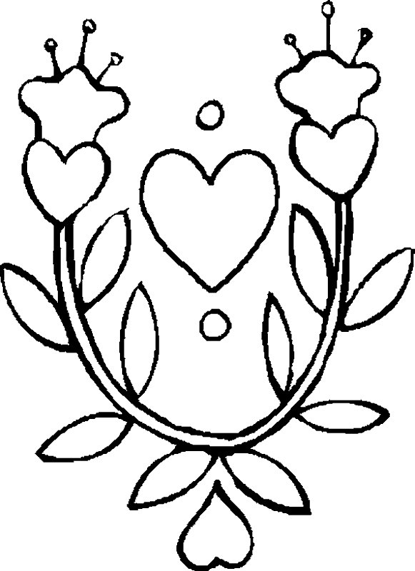 Imagen de corazón y flores para colorear