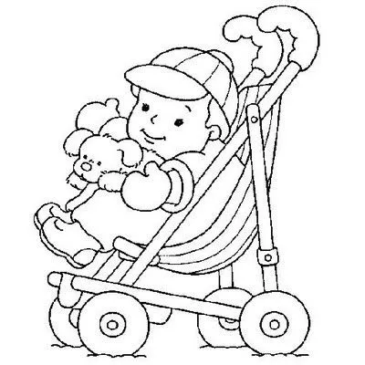 Imagenes para colorear: Dibujo de un bebe en su carreola para iluminar
