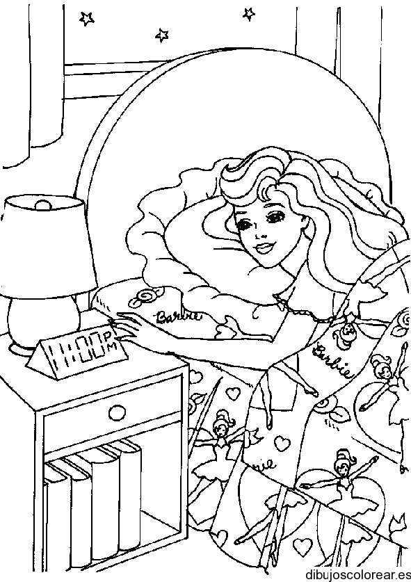 Dibujo de Barbie en su dormitorio | Dibujos para Colorear