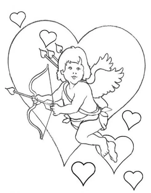  ... amor para colorear. Dibujos infantiles de Cupido y su amor. Colorear